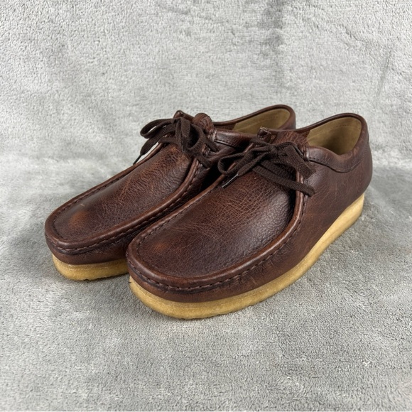 Clarks Originals Wallabee Shoe Mens 9 Brown Beeswax Chukka Pebbled Leather Crepe - Picture 1 of 10